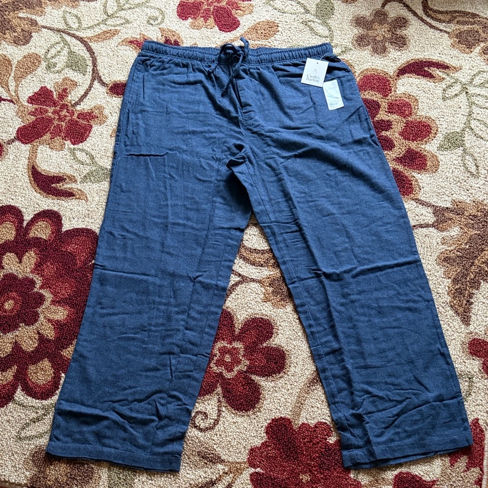 Men's Blue Classic Flannel Drawstring Sleep Pants - Picture 1 of 4